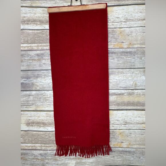 Vintage Burberry 100% cashmere scarf red with fringe - Picture 1 of 3